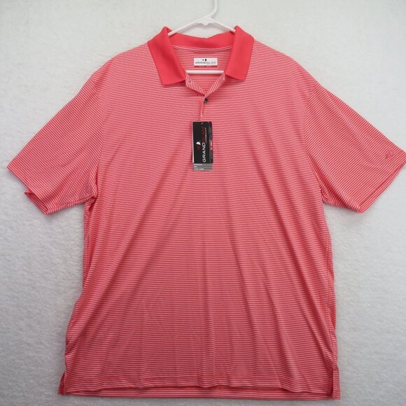 Grand Slam Polo Shirt Mens Extra Large Red White Striped Performance Golf New - Picture 1 of 9